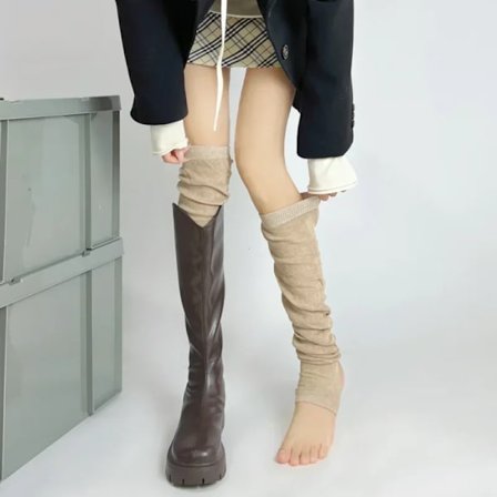 Khaki; Koko: Yksi koko - Naisten nahkasukat Balettisukat Säärystimet Syksyn harmaat ja valkoiset pohjekokoiset sukat