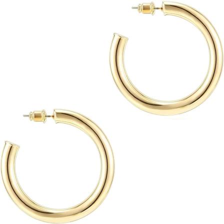 Guldfärgade lätta Chunky öppna bågar | Gold Hoop örhängen för kvinnor