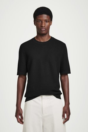 COS Men's Textured Knitted Cotton T-Shirt in Blue
