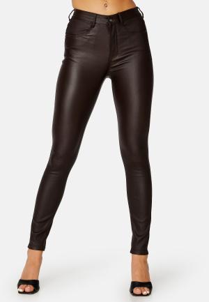 Bubbleroom - High Waist Slim Coated Jeans 36 - Dark brown - Byxor - Dam