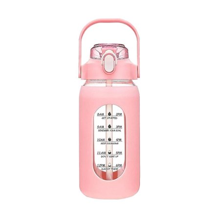 64oz glas vandflasker med sugerør, glasflaske med silikonesleeve og tidsmarkør