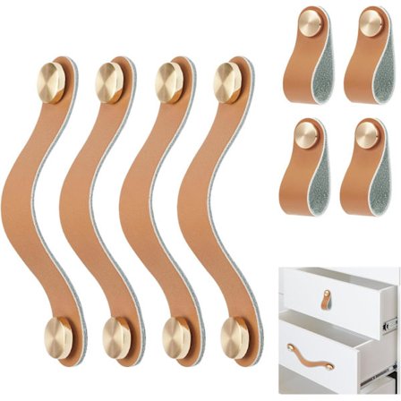 4 kpl Keittiön Ovien Vetimiä, Vintage Nahka Kaapin Vetimet, Nahka Ovipainikkeet Messinki Soljella Ruuveilla, Nahka Kaapin Vetimet, Nahka Vetimet