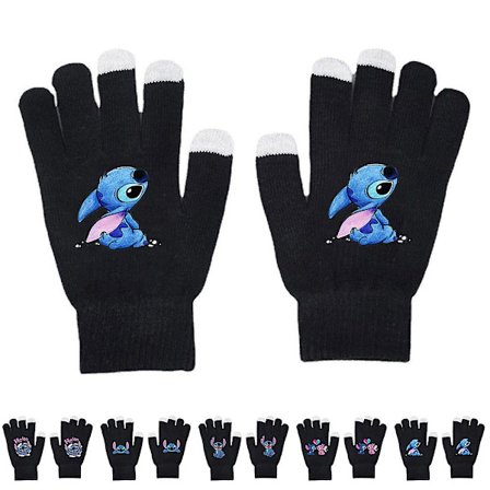 Unisex Lilo & Stitch Full Finger Handsker Varm vinterstrikket handske vanter Gaver