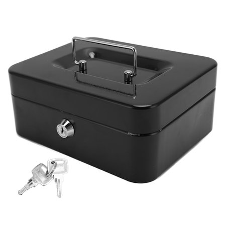 Metal Pengekasse Stor Kapacitet Håndholdt Bærbar Kasse Penge Bank til Hjem Forretning Sort