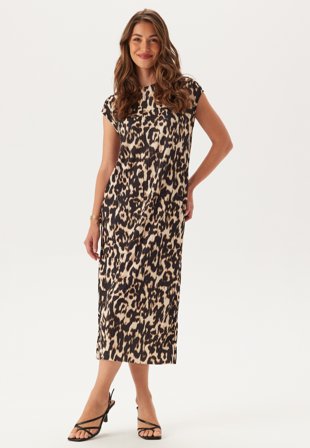 Bubbleroom - Pleated Cap Sleeve Dress - Patterned - Kläder