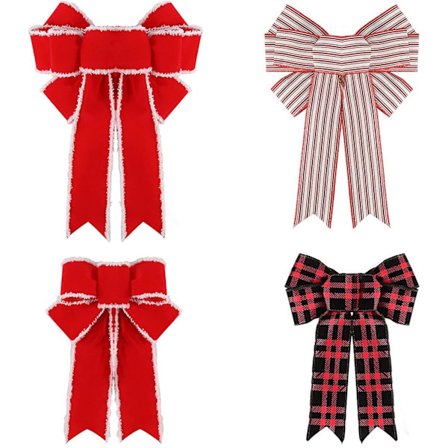 Sett med 4 juletrærbånd, julekrans i lin, juletrærpynt, fest, bryllup