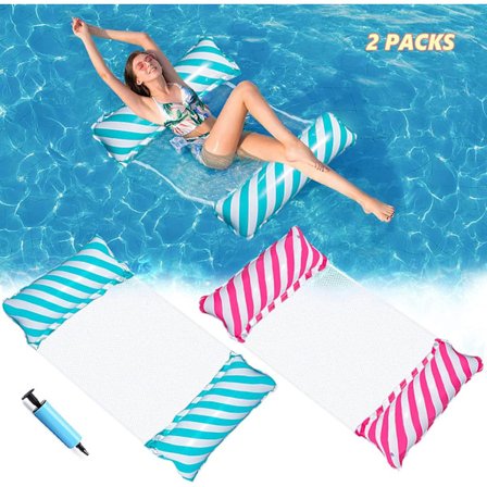 Flytende hengekøye 2 stk, 4-i-1 oppblåsbar hengekøye svømmebasseng oppblåsbar vann hengekøye, sammenleggbar flytende hengekøye ultralett flyte, 