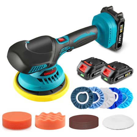 21V Elektrisk Orbital Polermaskin - Ø150mm 7000rpm Justerbara Poleringsverktyg med 2 Batterier