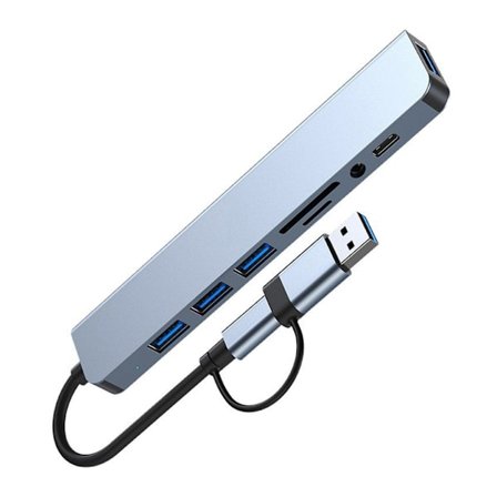 8-porttinen USB C -telakointiasema USB Type C- ja kuulokeporttikortinlukijalla