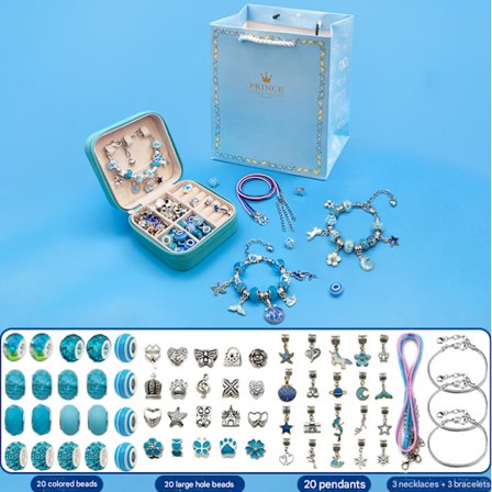 DIY Armbåndsett - Lag ditt eget armbånd - Flere anheng, armbånd, perler - Perfekt gave til andre blå