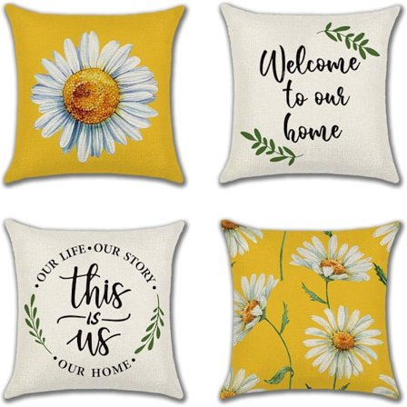 Kukkakuvioiset koristetyynynpäälliset, 4 kpl, 45x45 cm, kesäiset neliönmuotoiset koristetyynynpäälliset sohvalle, värikkäät kukkakuosiset tyynyliinat