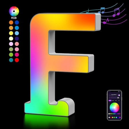 Lysende bogstaver USB-drevne, LED-bogstavlys farveskiftende bogstavskilt gave - F
