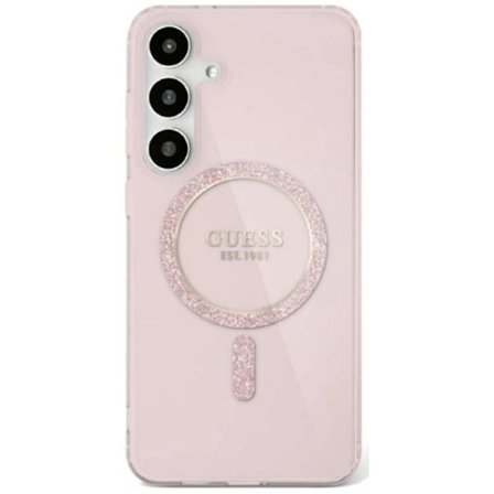 Guess Mobilskal till Galaxy S25 MagSafe Glitter Circle Classic Logo - Rosa