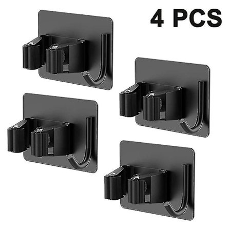 4 st Mopp och Kvast Hållare Ingen Borr, Mopp Kvast Organizer Väggmonterad Heavy Duty Med Krokar Hängare, Förvaringsställ Självhäftande Rostfritt Stål 