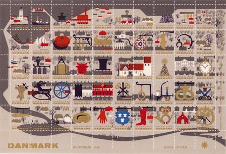 Danmark - Julemærkeark 1962 - Delvis utakket på nedre marginal - Ufoldet