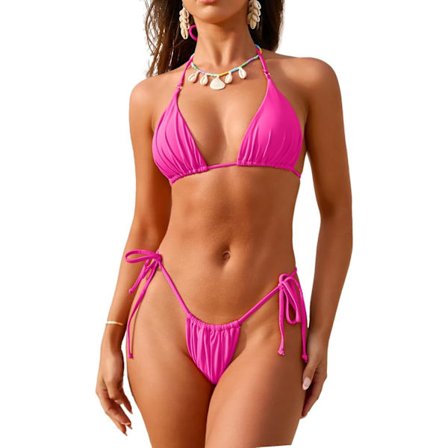 Dam Triangle Trosa Bikini Set Två Delar Sexig Cheeky String Halterneck Baddräkt Baddräkter för Kvinnor