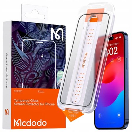 MCDODO EZ PASTE HEARTS GLAS STARKT GLAS IPHONE 15-DEKSEL