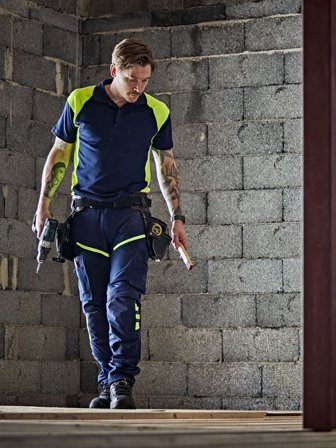 Arbetsbyxor Fristads Herr Servicebyxa stretch 2653 LWS, Marinblå/Neongul Arbetskläder