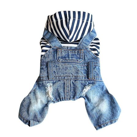 1 stk Stripete hettegenser med bukseseler for kjæledyr, slitesterk dongeri-jumpsuit for utendørs bruk, størrelse L