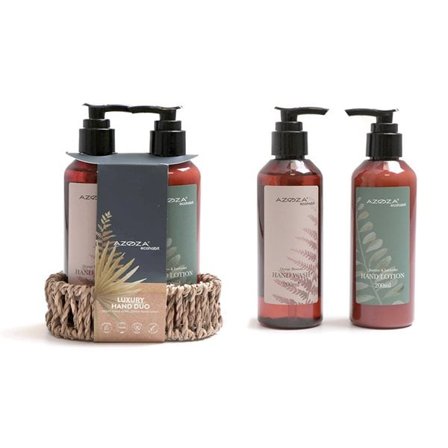 Azoza Eco håndplejesæt i kurv - håndsæbe og håndcreme med pumpeflaske