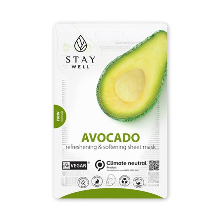 STAY WELL Mask Vegan Sheet - AVOCADO 20g - Maschera Idratante viso