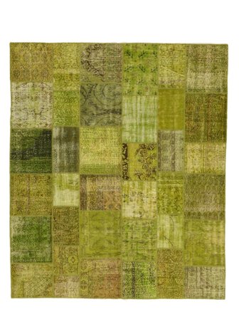 Hand Knotted Patchwork Rug 256X304 Vintage Wool Dark Yellow/Black Large