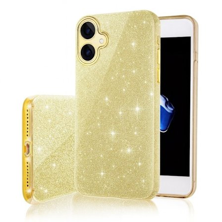 iPhone 16 - 3in1 Glitter Elegant Mjuk Skal Guld
