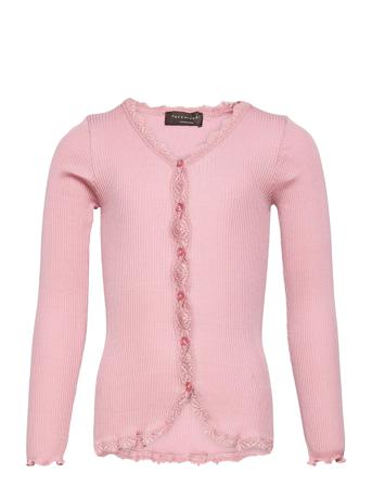 Silk Cardigan Ls W/ Lace Pink Rosemunde Kids