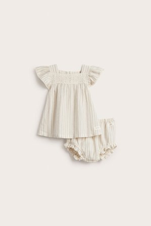 Newbie | Koronkowy zestaw w paski, z tkaniny | Offwhite