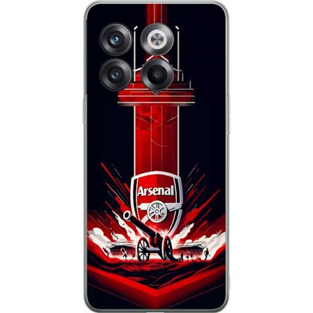 Yhteensopiva Puhelinkuori OnePlus 10T Arsenal-embleemi, jossa tykki ja stadionmotiivi voimakkaassa punaisessa ja valkoisessa urheilusuunnittelussa