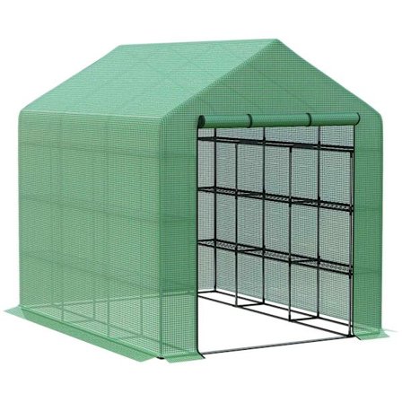 Folie Växthus Walk-In Växthus Med 8 Hyllor, Tomatväxthus, Kall Ram Med Dörr, Grön, Stål Pe Plast