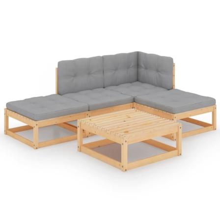 Vidaxl Loungegrupp Med Dynor 5 Delar Massiv Furu Grå