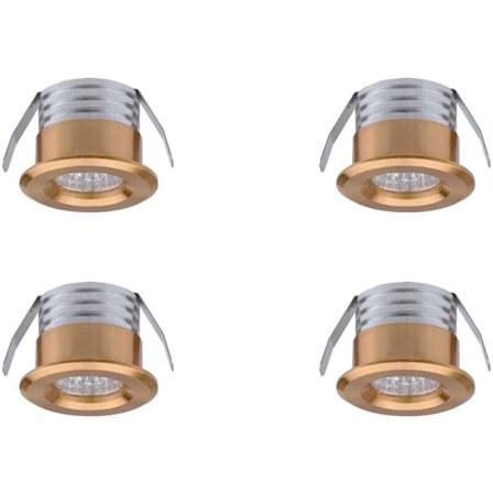 Sett med 4 mini LED-innfelte spotlights, 3 W, gull nøytralt lys