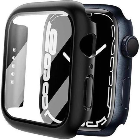 Apple Watch 7/8 45mm Skal med Skärmskydd i Härdat Glas - Svart Transparent