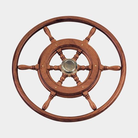 Roda de leme de espigão Savoretti Armando T3B, mogno/latão, Ø600 mm, com cubo + aro, compatível com eixo de leme 3/4′′ (19 mm), castanha