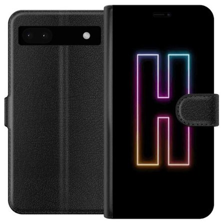 Kompatibel Tegnebogsetui til Google Google Pixel 6a Minimalistisk neonbogstav H i farveskiftende lys mod sort baggrund med moderne typografisk følels