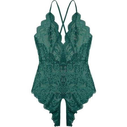 gerie för kvinnor En del Teddy Lingerie V-hals Sexig Body Lace Nattlinne Grön Stor
