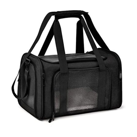 Katt og hund transportveske, pustende og sammenleggbar katt transportbur katt transportbur med avtagbar plysjmadrass-svart--