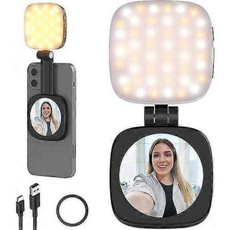 Magnetisk Selfie Lys Kompatibel med MagSafe iPhone, CRI95 700lx/0,3m Foldbart LED Telefon Udfyldnings Ring Lys med Spejl til Zoom Makeup Fotografering