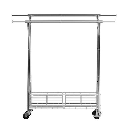 Mobilt Tøjstativ med Hjul-Duoku-med 2 Stænger til Ophængning-Opbevaringskurv-Bærende Kapacitet 150 kg
