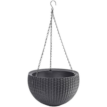 Hengende Planter, Rattan, Grafittgrå