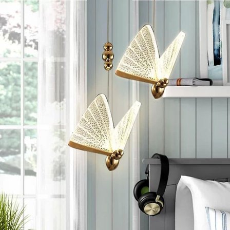 17cm Butterfly Chandelier Guld Hængende Lampe Led Akryl Kunst
