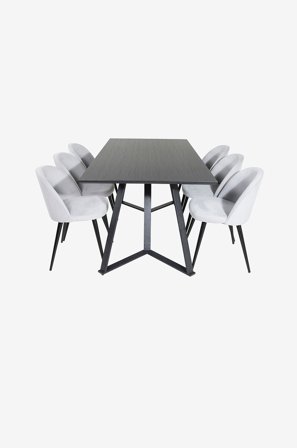 Venture Home - Spisegruppe Maggie med 6 spisebordsstole Valleta - Sort - Spisebordssæt 6 personer - Fra Homeroom