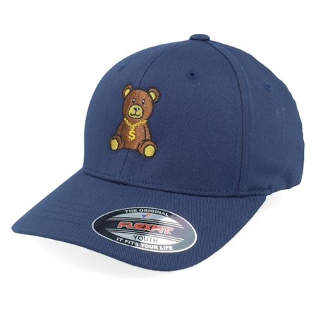 Kiddo Cap - Sininen flexfit Lippis - Kids Bling Bling Teddy Blue Flexfit @ Hatstore
