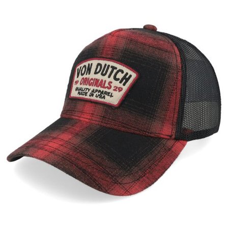 Von Dutch - Röd trucker Keps - Flannel Patch Red/Black A-Frame Trucker @ Hatstore