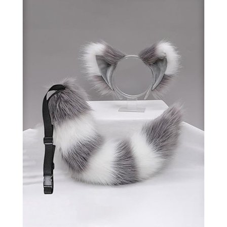 Kunstig pels hale ører sett - Pelsaktig ulv rev vaskebjørn ekorn dyreører pannebånd hale kostyme, Halloween cosplay rekvisitter