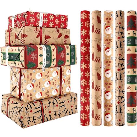 5 Ruller Juleindpakningspapir - Juleindpakningspapirruller