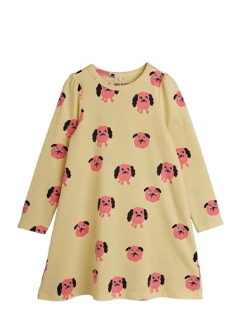 Mini Rodini Doggies Aop Ls Dress - Yellow - 80/86