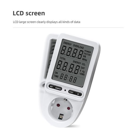 Wattmätare Strömkontakt LCD Elförbrukningsmätare 230V Strömförbrukningstestare