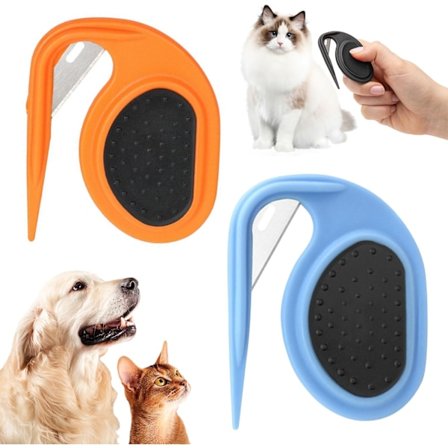 2 STK Katteknutekutter, Langhåret Hundebørste Multifunksjonell Massasje Hårfjerningskam for Fjerning av Floker og Løst Hår (Blå + Oransje)